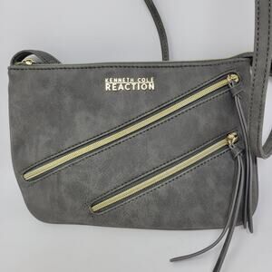 Kenneth Cole Reaction Women's Mini Lasso Cross Body Bag Silver Grey Suede Gold